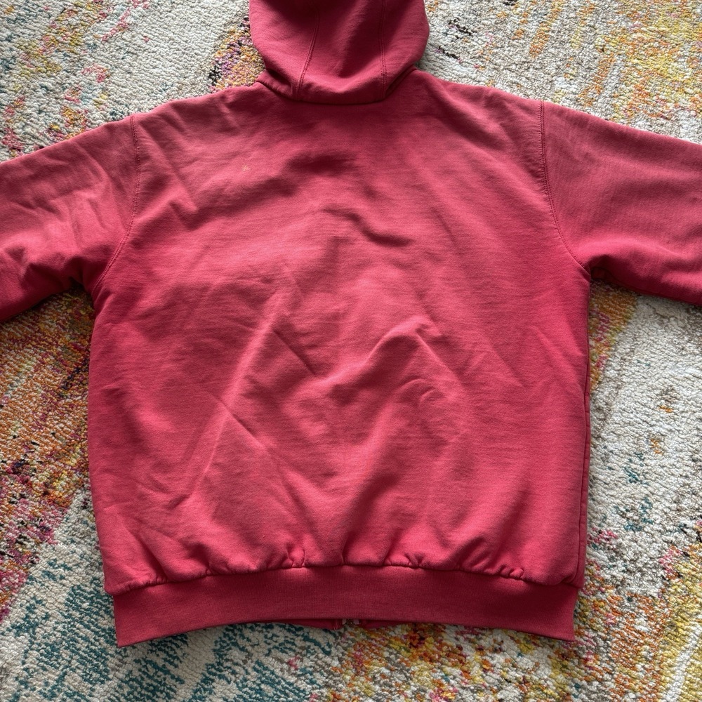 Vintage Carhartt Thermal Zip Up Hoodie Mens L Red J149 INR Heavy Workwear Y2K - Picture 7 of 10